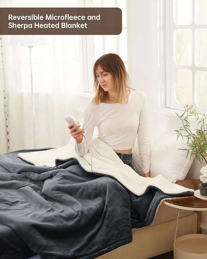 Electric Heated Blanket Twin Size, Washable Blanket Warmer for Home for Adults, Fast Heating Super Cozy Soft Flannel 62" x 84", 9 Heat Levels, 1-9H Auto-Off, ETL Certified, Slate Gray