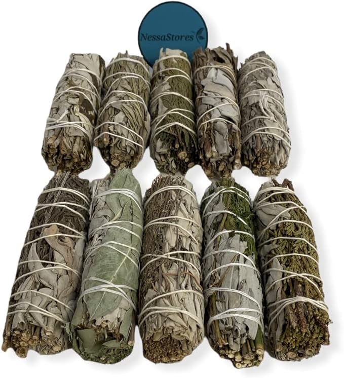 NESSASTORES - White Sage Mixture Smudge Sampler Kit 4" Bundles #JC-230 (2 Kits, 10 pcs Combo Pack of Combinations A + B)