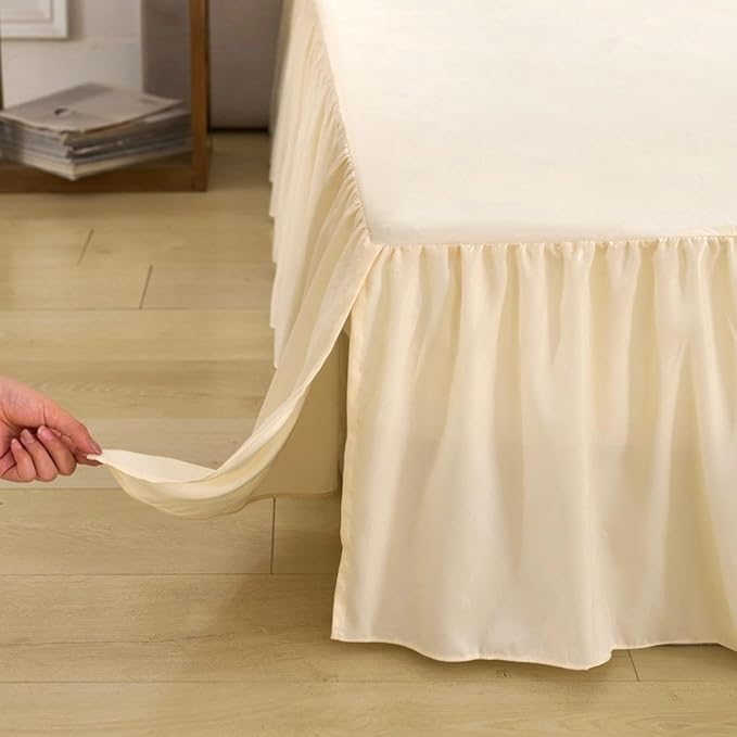 Bed Skirt Queen Size Ruffled Bed Skirt with Split Corners, Queen Bed Skirts 18 Inch Drop with Platform, 18'' Queen, Beige ﻿
