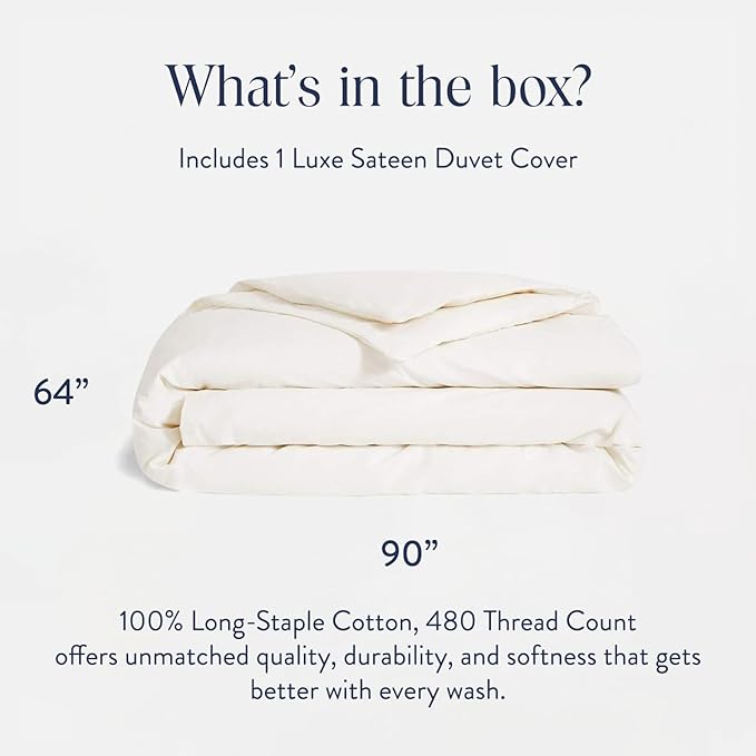 Brooklinen Luxury Sateen Duvet Cover - 100% Cotton, Twin/Twin XL Size in Cream with Extra-Long Corner Ties and Button Closure - Best Twin/Twin XL Duvet Covers