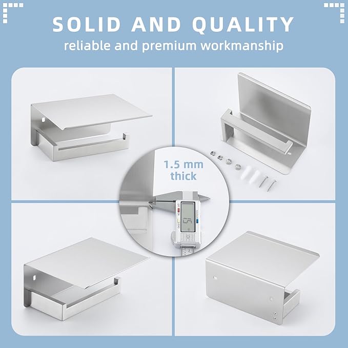 Angle Simple Toilet Paper Holder with Shelf, 304 Stainless Steel Toilet Tissue Roll Holder Brushed Nickel Wall Mount