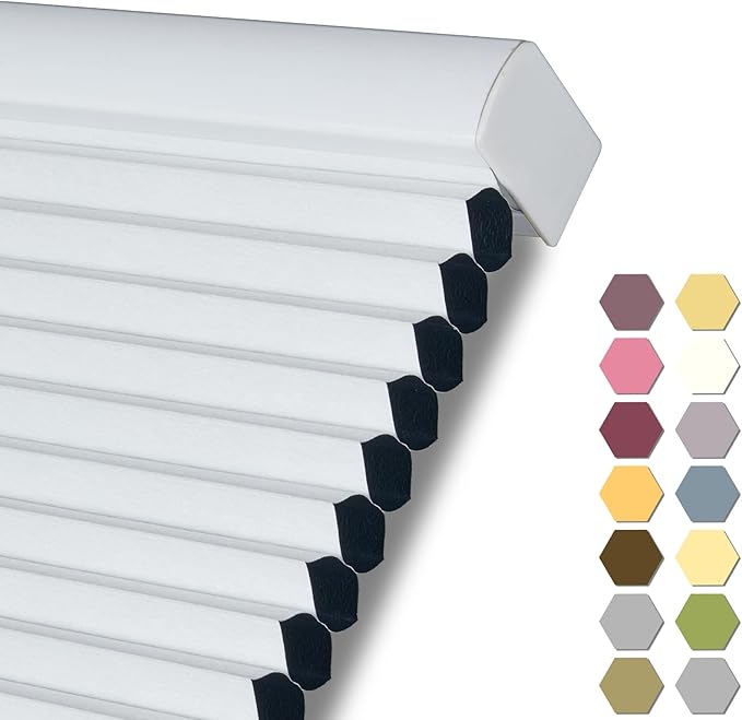 Persilux 100% Blackout Cordless Cellular Shades & Blinds Honeycomb Blinds Bottom up Thermal Insulated Window Shades for Home, Windows and Kitchen, White, 21" W x 60" H