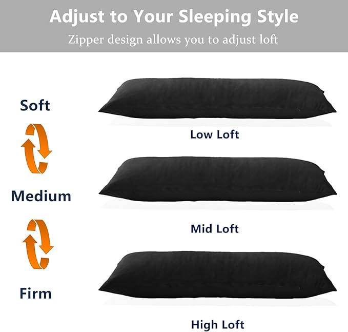 Body Pillow, Memory Foam Body Pillows for Adults Sleeping, Long Pillow for Bed, Big Large Firm Full Body Pillow for Side Sleeper, 20x54 Inch, Black