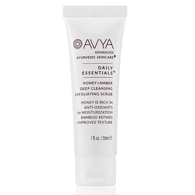 AVYA Honey + Amber Exfoliating Scrub (Travel Size - 1 fl oz) - Deep Cleansing with Honey's Antioxidant Power and Bamboo for Refined Texture and Intense Moisturization