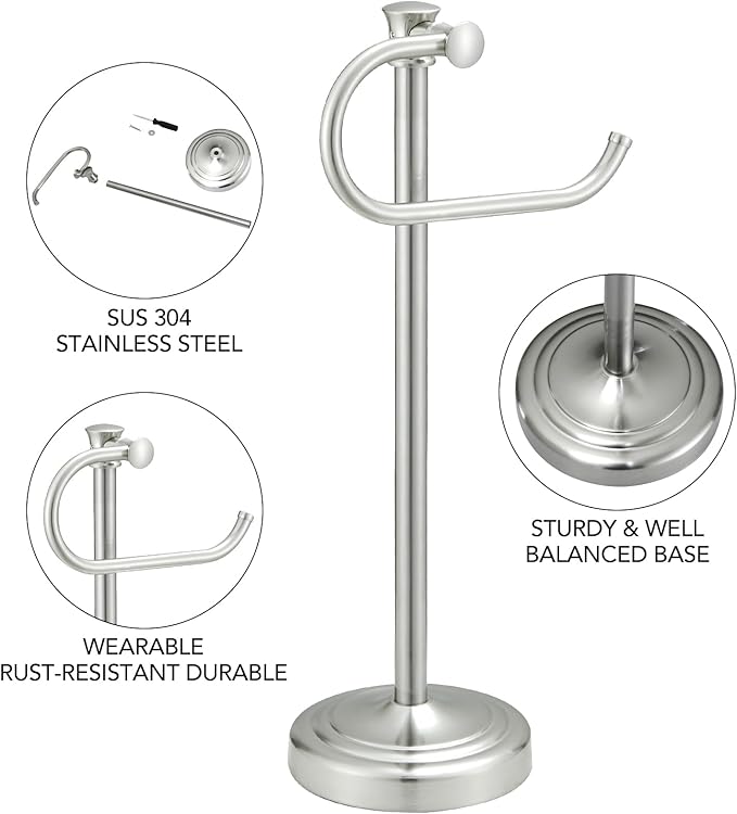BESy 17 Inch Brushed Nickel Stand Towel Bar Hanger Hand Towel Bar Bathroom Vanity Countertop Towel Holder Free Standing Stainless Steel Towel Ring Hardware Accessories Towel Rack