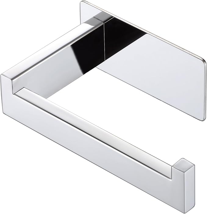 LANC Chrome Toilet Paper Roll Holder, Self-Adhesive Tissue Holder Wall Mounted for Bathroom Office Stick On Toilet Paper Holder with No Drilling Rustproof Stainless Steel Silver, A8307CP