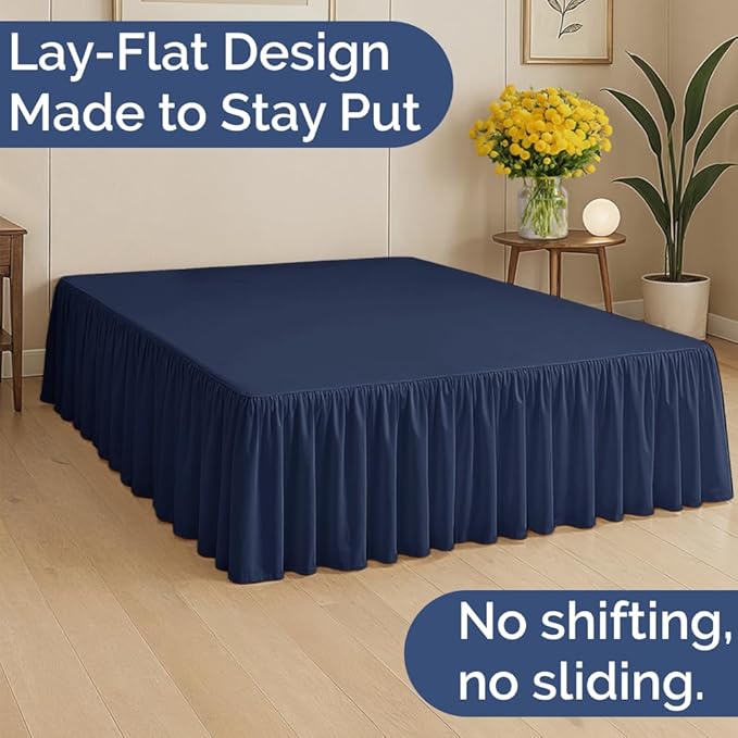 Bedskirt Queen Size Ruffle - 12 inch Drop Dust Ruffle Bed Skirt with Platform - Ultra-Soft, Easy Fit, Premium Hotel Quality - Wrinkle, Fade & Shrink Resistant - for Women, Men, Kids and Teens - Navy