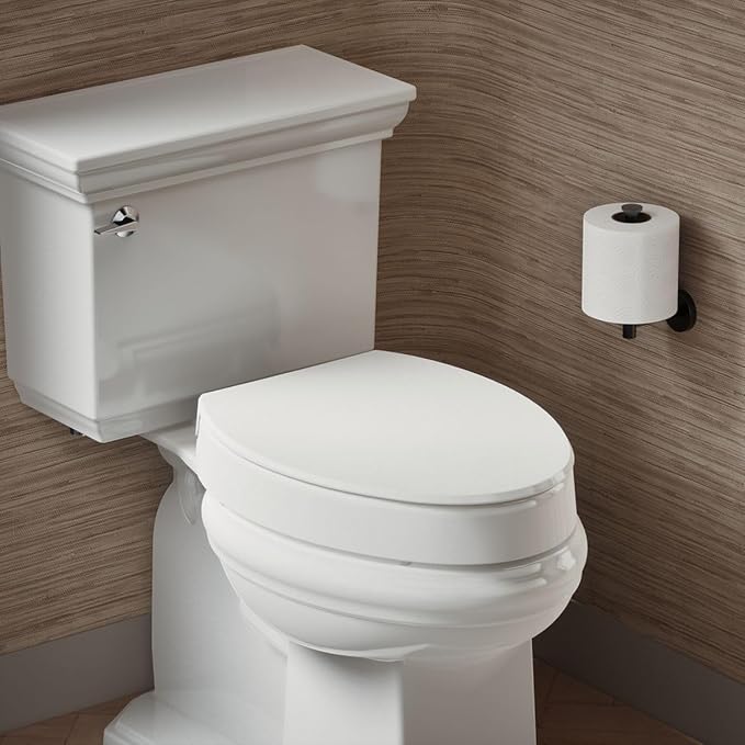 KOHLER 25875-0 Hyten 3" Height, Elevated Soft Close Elongated Toilet Seat, Contoured Seat with Grip-Tight Bumpers, Quick-Attach Hardware, No Slam Toilet Seat, White