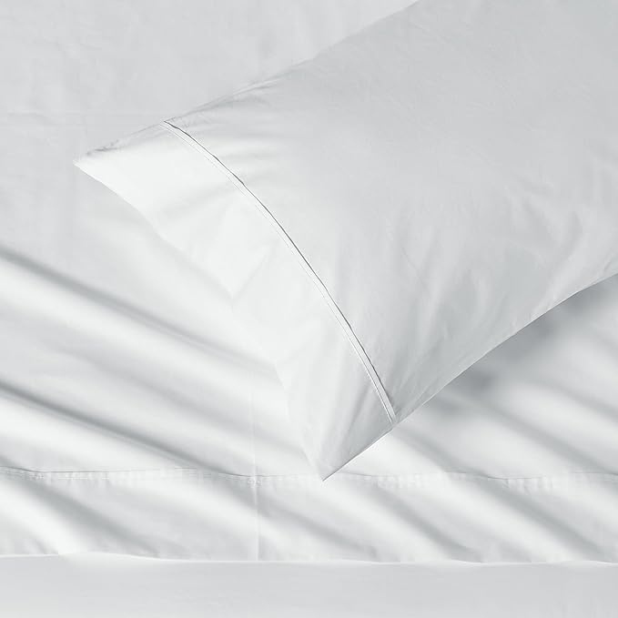 Amazon Basics Soft Organic Cotton Sheet Set with 1-Piece Pillowcase, White, Twin XL