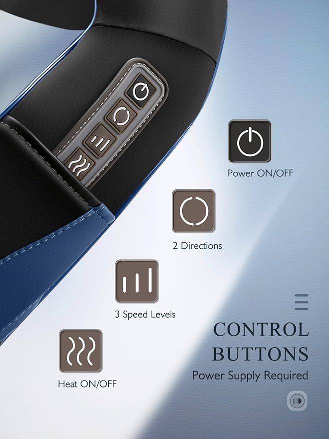 Careboda Back Neck Shoulder Massager with Heat, Shiatsu Electric Deep Tissue 3D Kneading Massagers for Relief on Waist, Leg, Calf, Foot Full Body Muscles, Gift for Men Women Mom Dad (Blue)