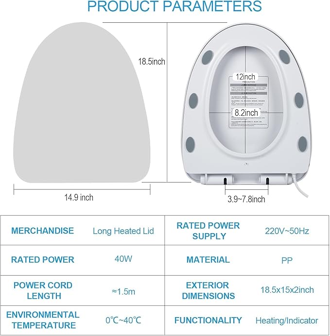 Heated Toilet Seat - Elongated Smart Toilet Seat with 3 Heating Modes, Bidet Attachment for Toilet, Auto Night Light, Temperature Display & Leakage Protection - Easy Clean & Install