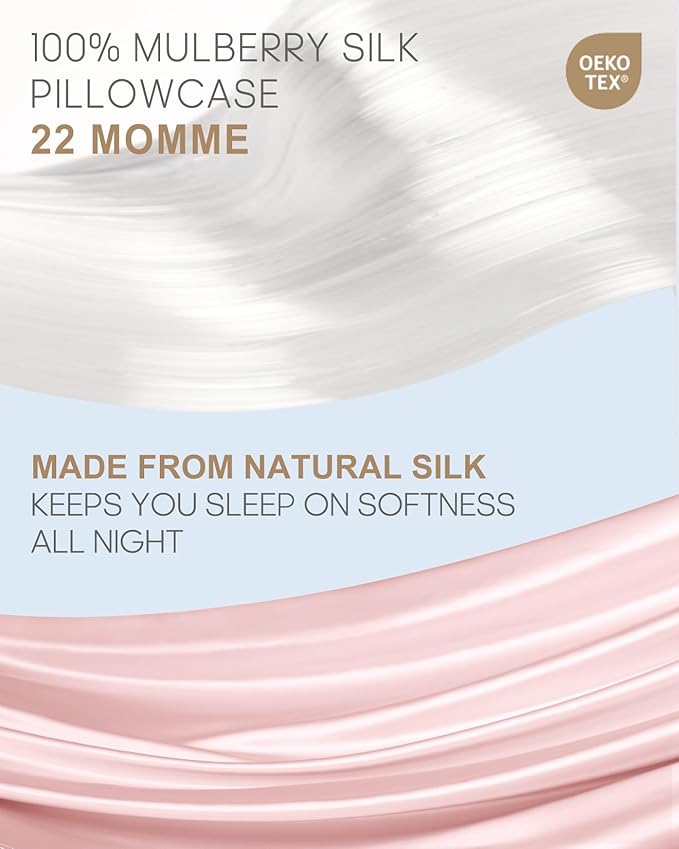 THXSILK Set of 2 100% Mulberry Silk Pillowcase for Hair and Skin Health, 22 Momme Soft and Smooth Pillowcases with Hidden Zipper, Both Sides Premium Grade 6A+ Silk, Body Size 20"x54", Pink