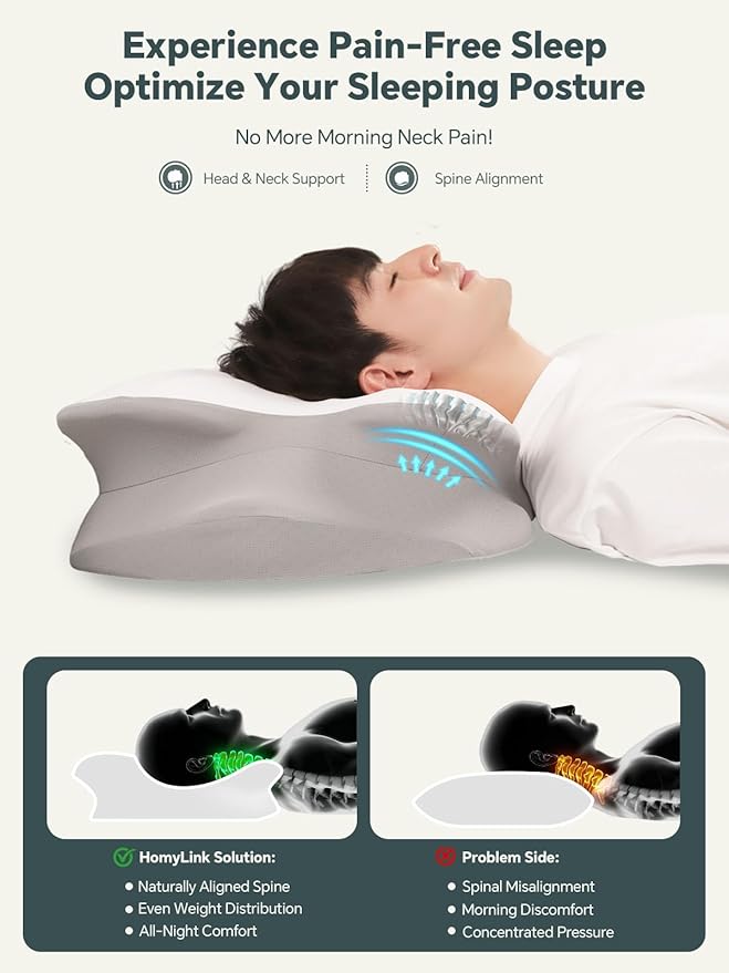 Cervical Neck Pillow for Sleeping, Ergonomic Side Sleeper Pillows for Adults, Cooling Neck Support Pillow for Neck and Shoulder Pain Relief (1 Pack)
