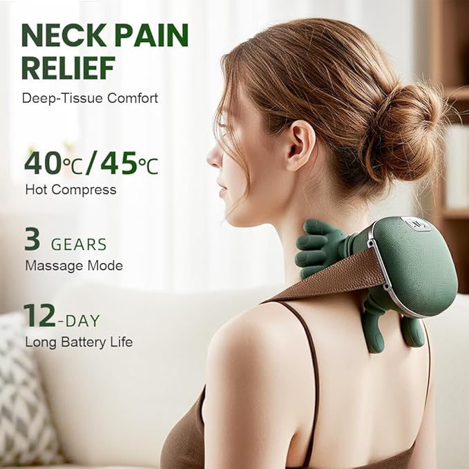 Neck Massager,2025 New Shoulder Massager with Heat Shiatsu 4D Kneading,Electric Neck and Back Massager for Relief (Green 2 Set)