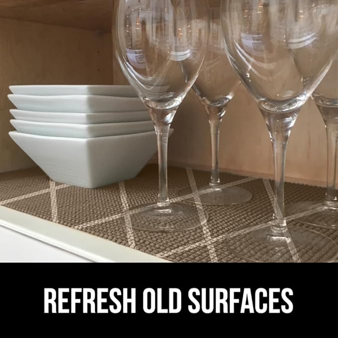 GORILLA GRIP powerGRIP Drawer Shelf and Cabinet Liner, Thick Strong Hold, Non-Adhesive Liners Protect Kitchen Cabinets and Cupboard, Bathroom Drawers, Easy Install, Breathable Mat, 20" x30', Beige