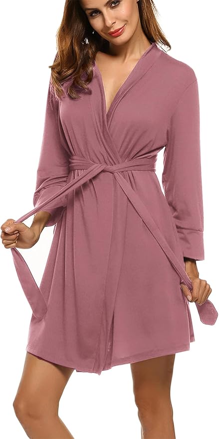 HOTOUCH Womens Robe Lightweight Short Knit Bathrobe Soft Ladies Sleepwear with Pockets