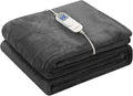 Wapaneus Heated Blanket Electric Throw 72" x 84" Full Size with 10 Heating Levels 12 Hours Time Setings and Auto-Shut Off, Flannel Fast-Heating Electric Blanket, Dark Grey