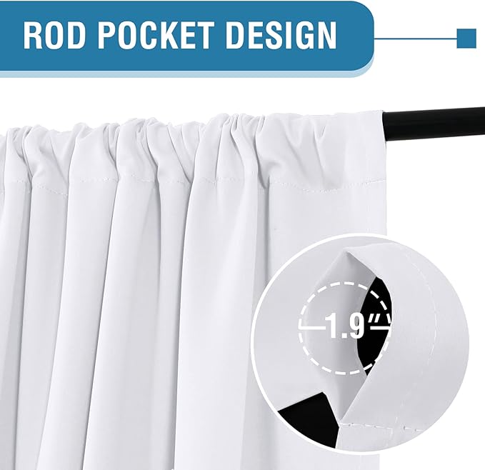H.VERSAILTEX 100% Blackout Curtains for Bedroom Thermal Insulated Blackout Curtains 108 Inches Long Rod Pocket/Clip Rings Curtains for Living Room with Black Liner 2 Panels, Pure White