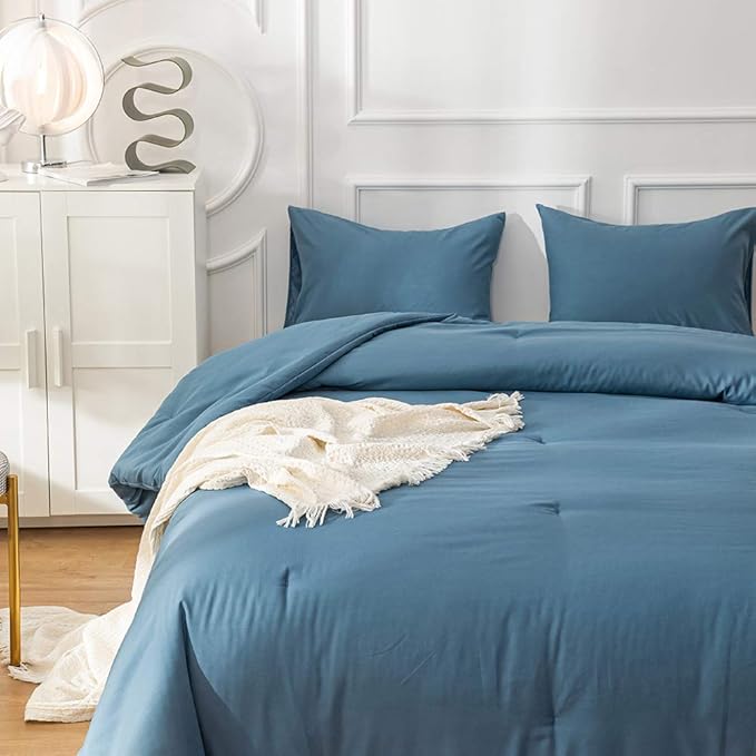 KAREVER Lake Blue Comforter Set Full Solid Blue Bedding Quilt Set Boys Bright Blue Blanket Set Women Lightweight Breathable Durable Bed Comforter Set