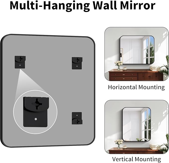 Koonmi Black Framed Bathroom Mirror - 30x36 Inch Shatterproof Tempered Glass Vanity Mirror for Bathroom Sink, Wall Mounted with Matte Aluminum Alloy Frame, No Distortion, Modern Decor