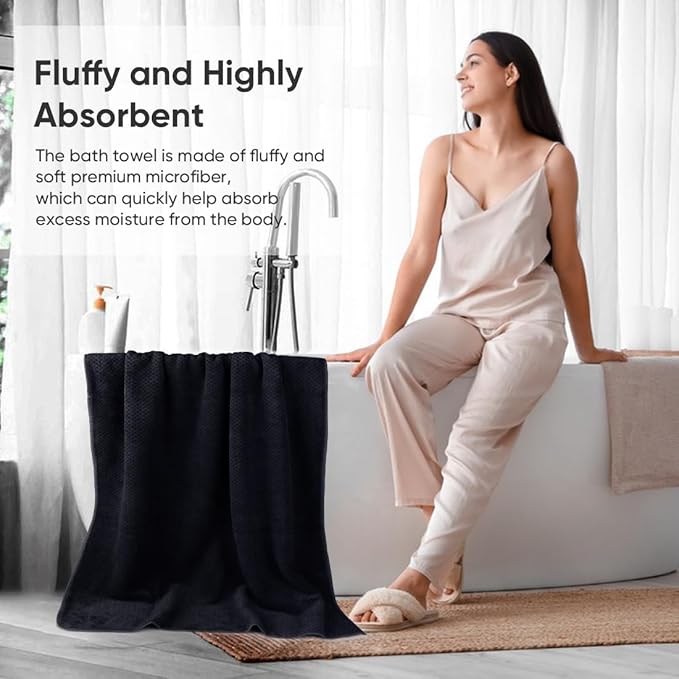 HOMEXCEL Bath Towel Set Pack of 4, 30 x 60 Inches Large Microfiber Bath Towels, Soft, Absorbent, and Quick Dry Towels for Bathroom, Pool, Beach, Swim, and Yoga, Large Bathroom Towels, Black