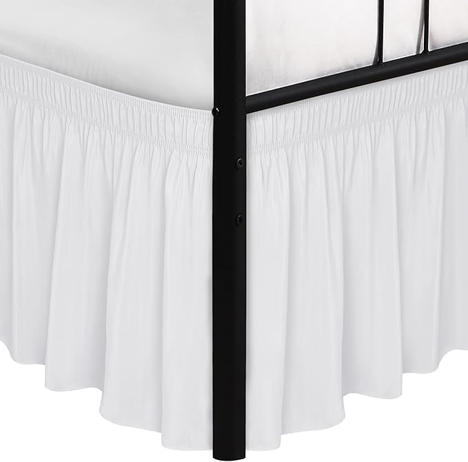 Biscaynebay Wrap Around Bed Skirts with Split Corners for King Beds 25" Drop, White Adjustable Elastic Dust Ruffles Easy Fit Wrinkle & Fade Resistant Silky Luxurious Fabric Machine Washable
