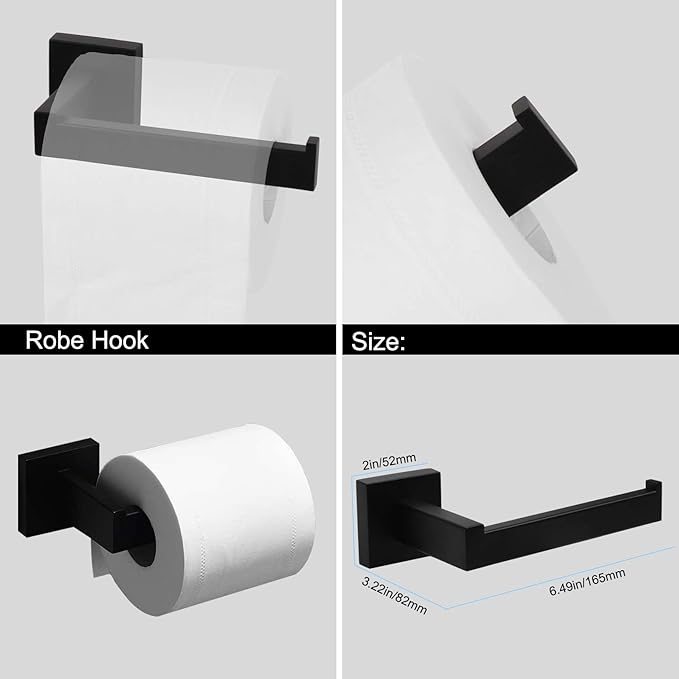 Ralbay Bath Towel Bar, Premium Stainless Steel 5 Pieces Bathroom Hardware Accessories Set Wall Mounted Towel Bar Set, Matte Black