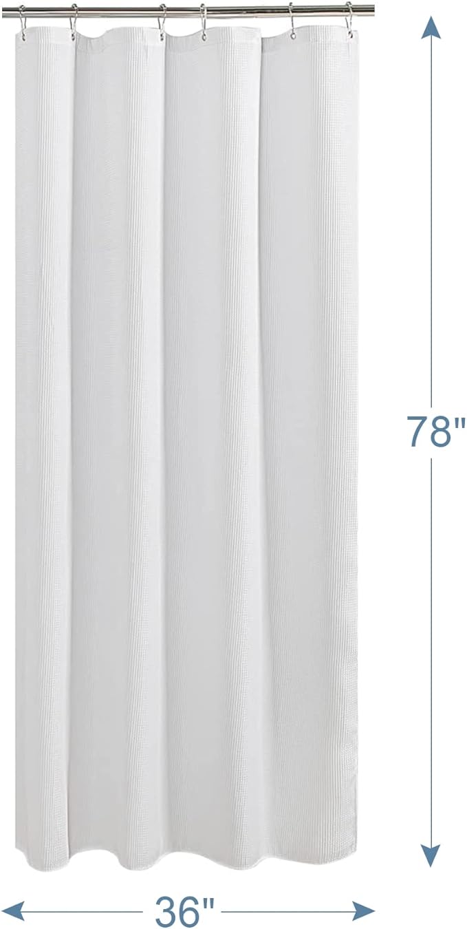 AmazerBath Waffle Shower Curtain White, Stall Shower Curtain 36x78 Inches, 240GSM Heavy Duty Fabric, Hotel Quality, Bathroom Accessories