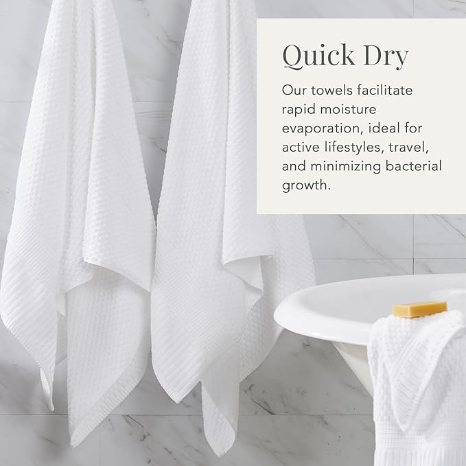 NY Loft 100% Cotton 4 Pack Bath Towels, 30" x 52", Soft & Absorbent, Quick Dry, Textured - Trinity Collection, Bright White