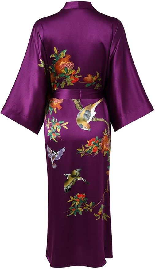 Women's Silk Kimono Robe Long Bathrobe Nightgown 100% Mulberry Silk for Women - Classic Floral Pattern