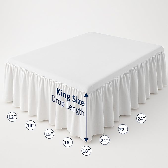 Ruffled Bed Skirt with Split Corners-Dust Ruffle - 14" Drop 100% Microfiber Soft,Sheen & Luxurious Look - Bed Skirts (White -King)