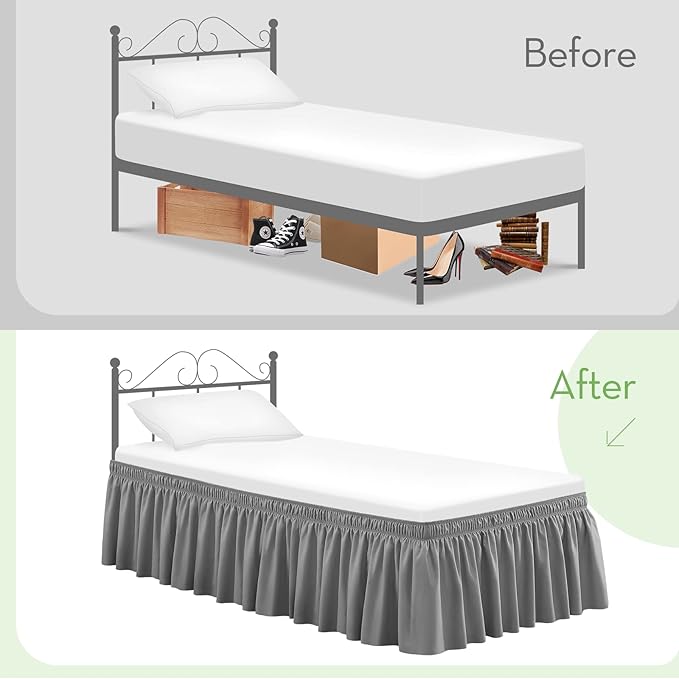 RIMELA Bed Skirt Full Size Silver Grey Bed Skirt 15 Inch Drop, Wrap Around Elastic Adjustable Bedskirt, Dust Ruffle for Bed Frame & Box Spring Soft Durable Fabric Machine Washable Easy to Install