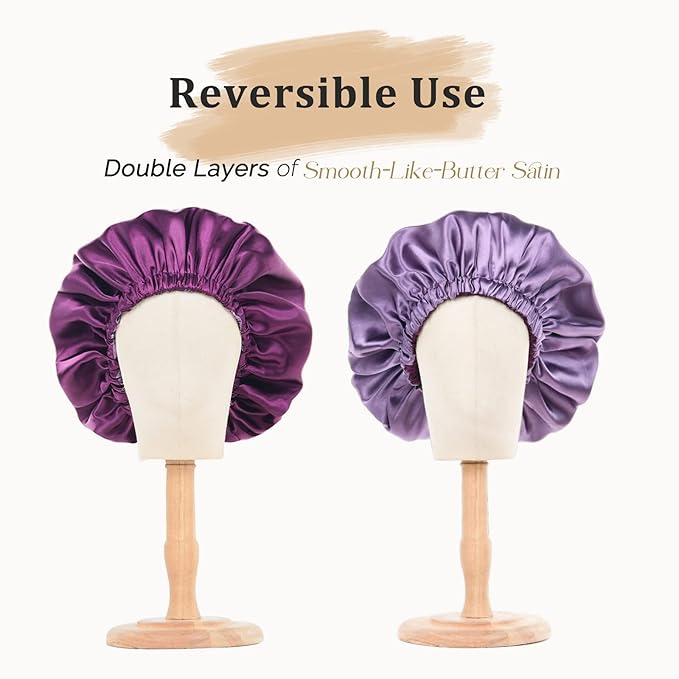 YANIBEST Adjustable Silk Bonnet Double Layer Satin Bonnet Hair Bonnet for Sleeping Bonnets for Women Hats Curly Natural Hair, Purple