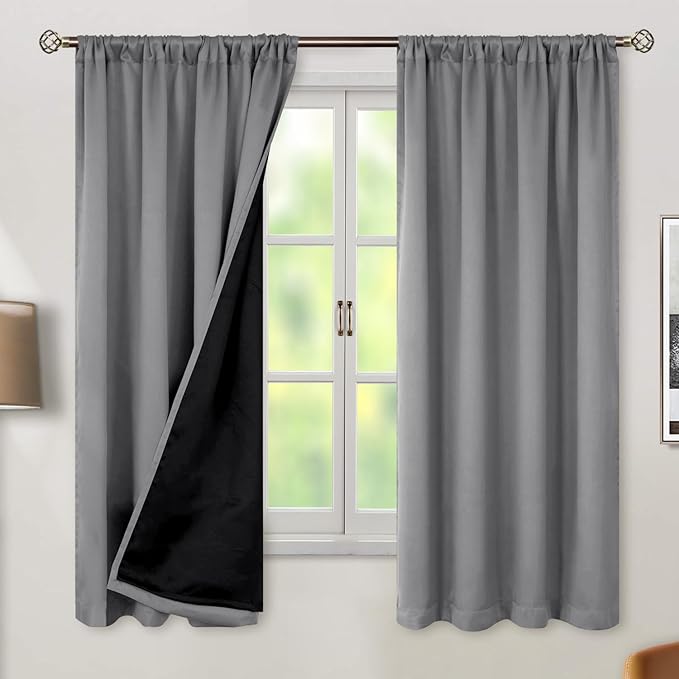 BGment 100% Blackout Curtains for Bedroom 63 Inch Length 2 Panels, Thermal Insulated Room Darkening Curtains Rod Pocket Soundproof Bedroom Living Room Window Curtains, Dove Grey, Each 42 Inch Wide
