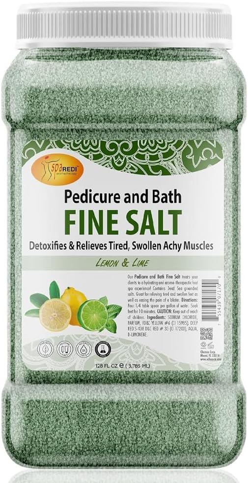 SPA REDI - Detox Foot Soak Pedicure and Bath Fine Salt, Lemon and Lime,128 Oz - Made with Dead Sea Salts, Argan Oil, Coconut Oil, and Essential Oil - Hydrates, Softens and Moisturizes