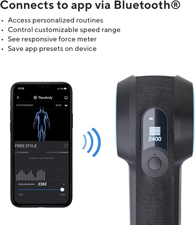 TheraGun Pro Handheld Deep Tissue Massage Gun - Bluetooth Percussion Massage Gun & Personal Massager for Pain Relief & Circulation in Neck, Back, Leg, Shoulder and Body (Black - 4th Gen)