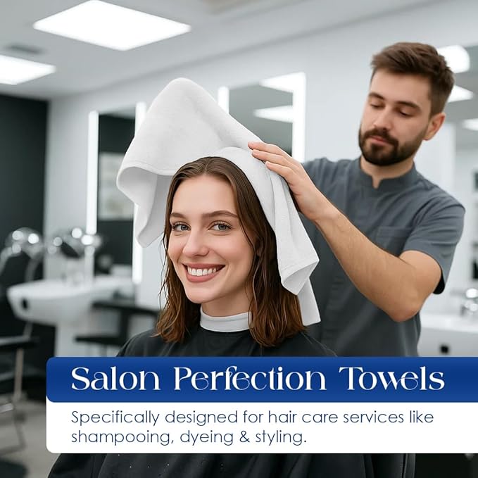 DAN RIVER 100% Cotton Salon Towels Set – 16x26 inches, Pack of 24, Highly Absorbent and Quick-Dry Towels for Hand, Salon, Spa, Beauty, Gyms and Home Hair Care, White