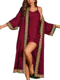 Satin Robe Sets For Women, 2-PC Lightweight Bathrobe, Silk Sleepwear Kimono Bridesmaid Sexy Robes