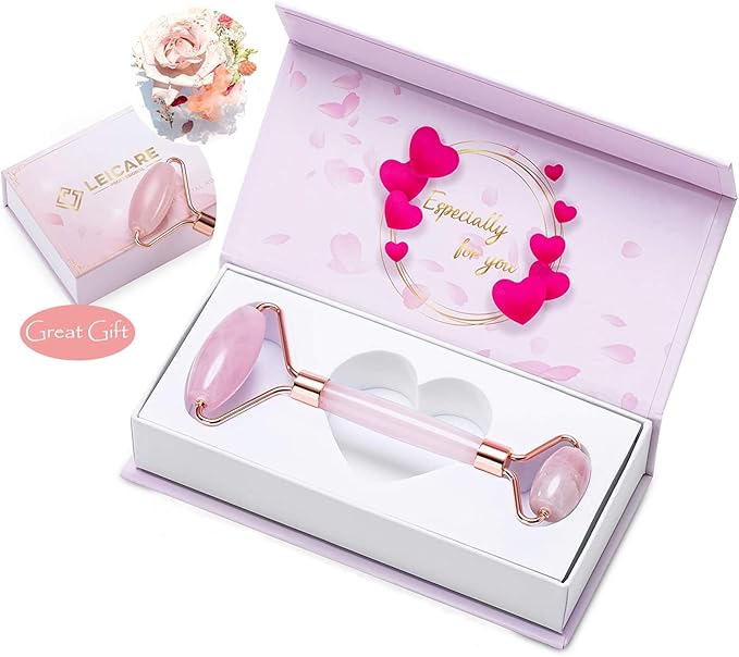 Jade Roller for Face - Rose Quartz Face Roller Skin Care - Stone Facial Roller, Face Massager for Women, Relieve Stress, Remove Wrinkles Eye Puffiness