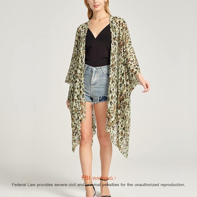 Women's Bohemian Floral Chiffon Beach Cover up Swimsuit Kimono Summer Swimwear Cardigans