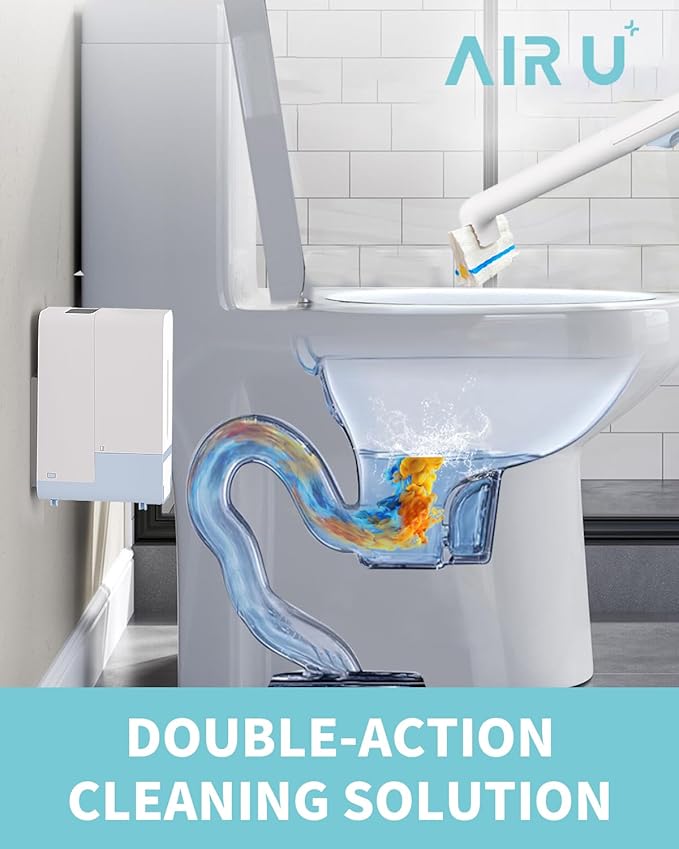 AIR U+ Disposable Toilet Brush Wand for Scrubbing Bubbles Flushable Refills, Wall Mount Toilet Cleaning System with 24 Count Refills + 1 Toilet Wand + 1 Automatic Visual Caddy