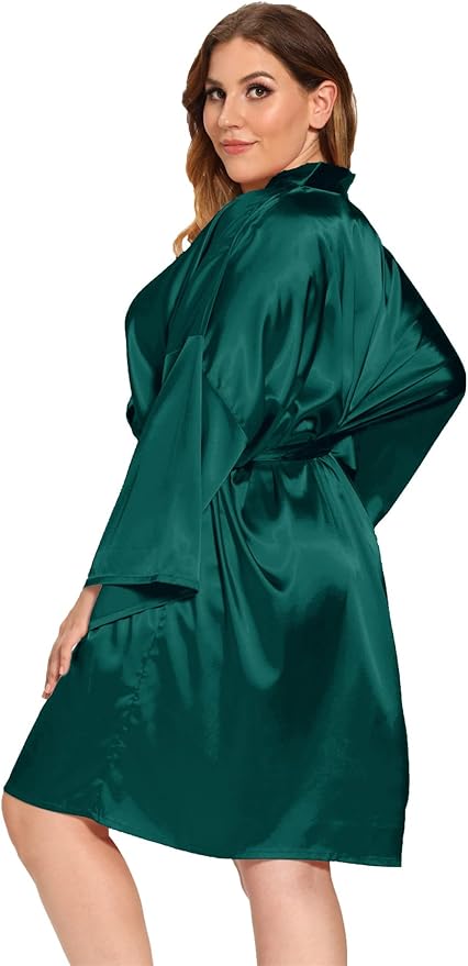 Women's Plus Size Satin Robes Plus Size Silky Kimonos Robes Sleepwear,Short