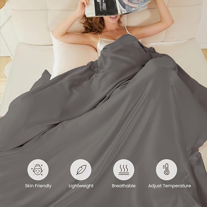 THXSILK 100% Pure Mulberry Silk Duvet Cover Set 3 Piece, 6A+ Grade Luxury Soft Bedding Silk Sheets for Hair and Skin, 1 Pcs Duvet/Quilt/Comforter Cover with 2 Zippered Pillowcases (Charcoal, Twin)