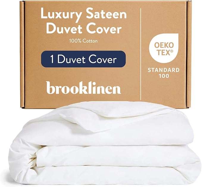 Brooklinen Luxury Sateen Duvet Cover - 100% Cotton, Twin/Twin XL Size in White with Extra-Long Corner Ties and Button Closure - Best Twin/Twin XL Duvet Covers