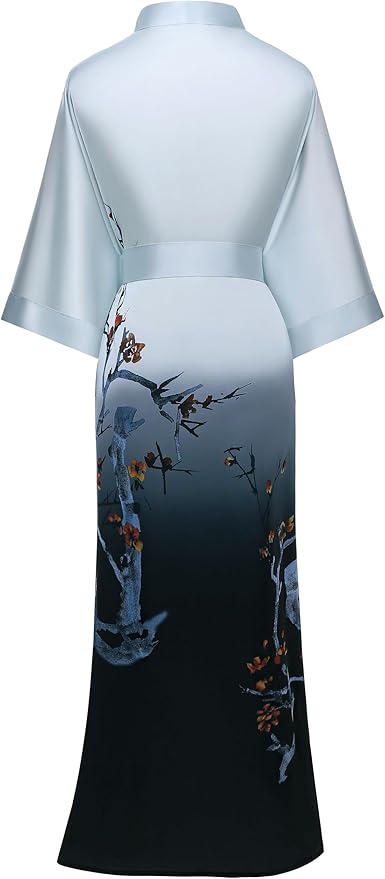 PRODESIGN Kimono Robe for Women - Long Satin Sleepwear Silky Kimono Cover-Up Nightgown Japanese Bathrobe Loungewear Blouse