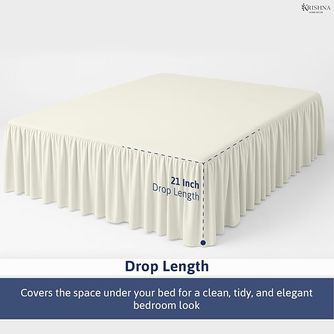 KRISHNA Ruffled Bed Skirt with Split Corners Full, 100% Microfiber Hotel Quality, 21 Inch Drop Dust Ruffle Gathered Bedskirt with Platform, 54" x 75", Ivory