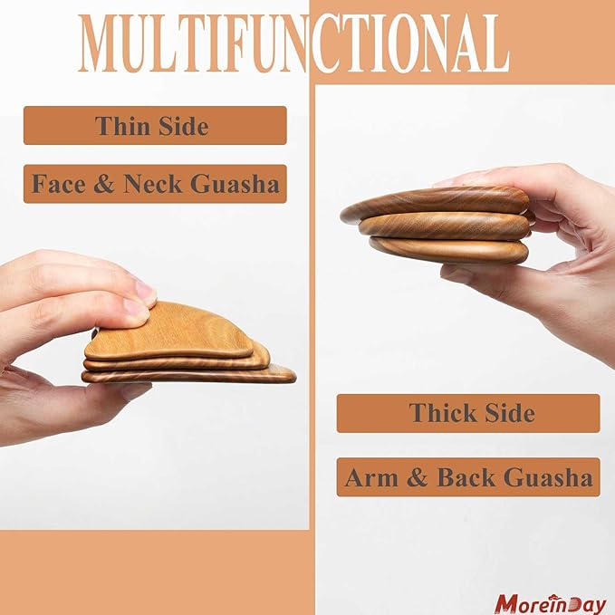 Gua Sha Tool for Face, 2 Pack Wooden Gua Sha Facial Tools Reduce Puffiness for Women - Green Sandalwood