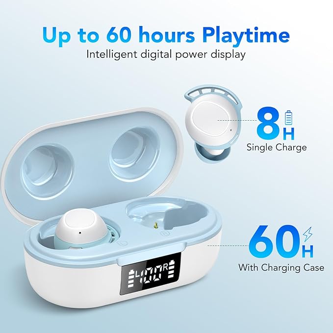 Tiksounds Ear Buds Mini Wireless Earbuds, Bluetooth 5.3 Headphones Bass Stereo, 60H Playtime Noise Cancelling Earbuds with 4 Mic, IP8 Waterproof Lightweight in Ear Earphones for Running/Workout