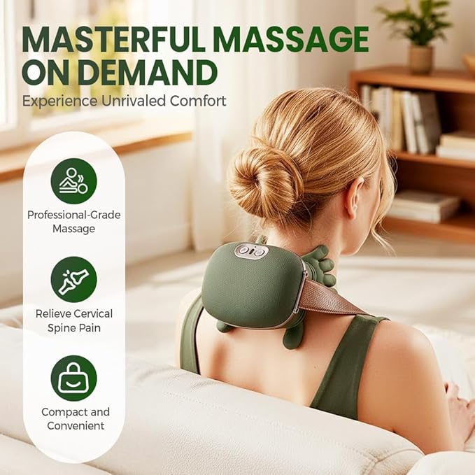 Neck Massager,2025 New Shoulder Massager with Heat Shiatsu 4D Kneading,Electric Neck and Back Massager for Relief (Green 1 Set)