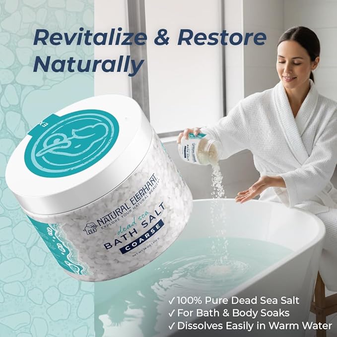 Natural Elephant Dead Sea Bath Salt Bathing and Foot Soak for Relaxing and Nourishing- 100% Pure with Essential Oil - Medium Coarse Grain (18 oz Jar, Lavender)